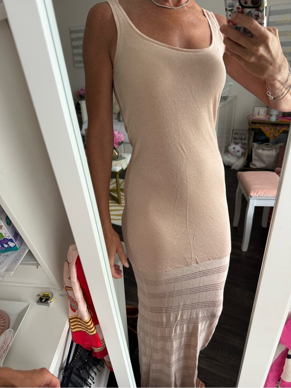Victoria’s Secret Linen Blend Maxi Tank Dress XS Short Blush Open Knit Hem - Picture 3 of 12